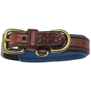 Amish Made Luxury Leather Dog Collar - Havana Brown with Hunter Green or Royal Blue Pebble Leather Lining