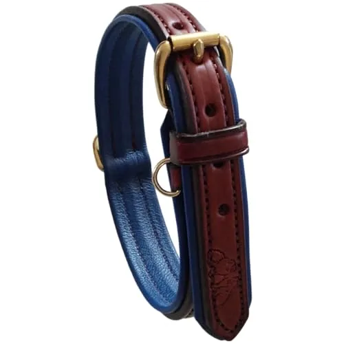 Amish Made Luxury Leather Dog Collar - Havana Brown with Hunter Green or Royal Blue Pebble Leather Lining