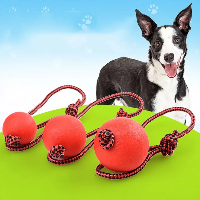 Bite Resistant Rubber Ball With Elastic Rope Dog Chew Toy