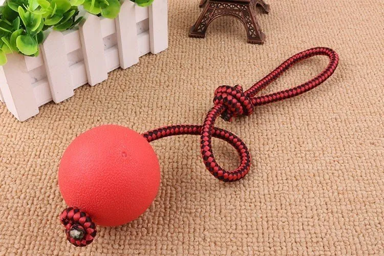 Bite Resistant Rubber Ball With Elastic Rope Dog Chew Toy