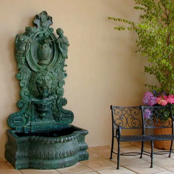 Bronze Lion Head & Nymph Wall Fountain Metropolitan Galleries
