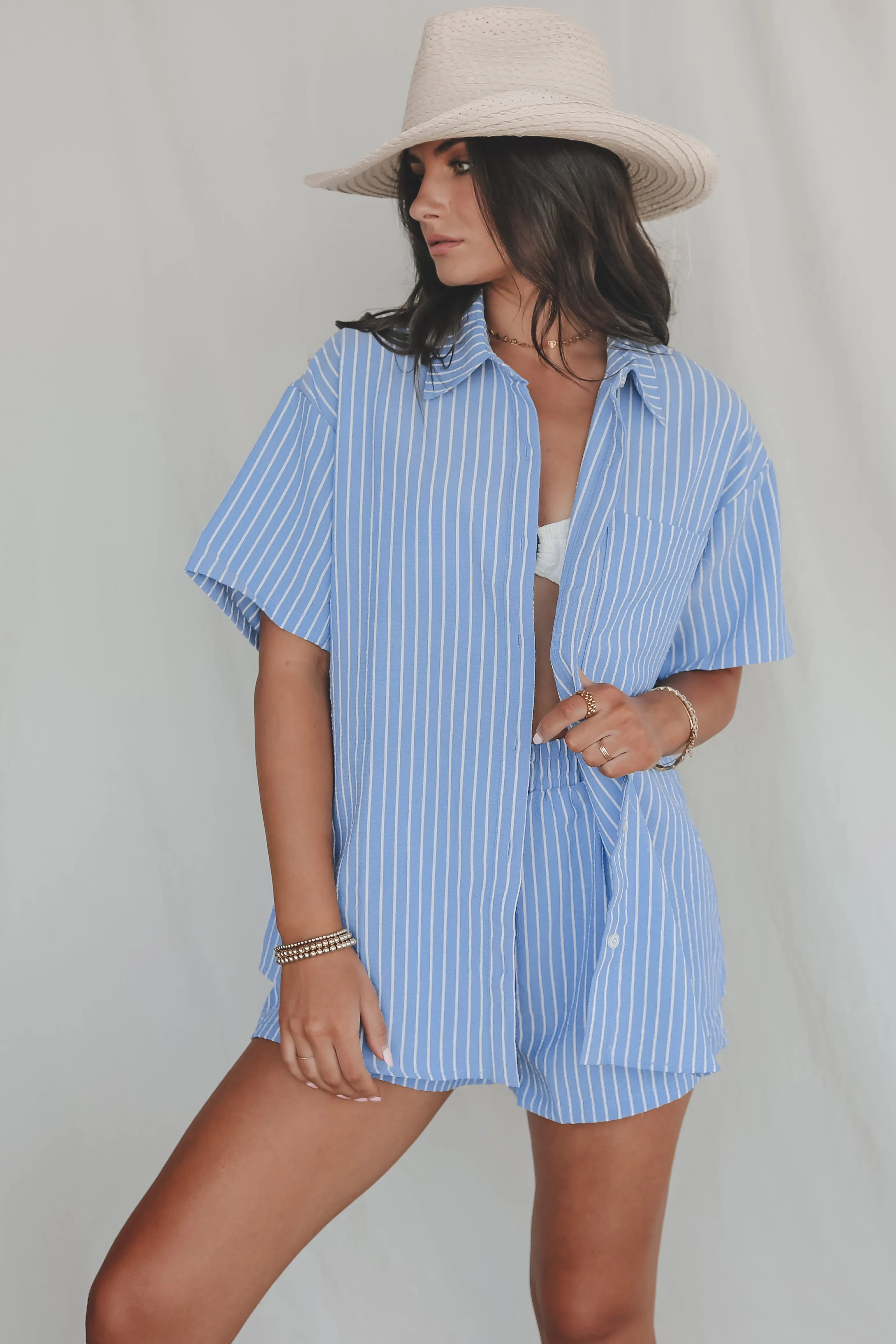 DEAL No Beach Blues Here Blue Striped Set