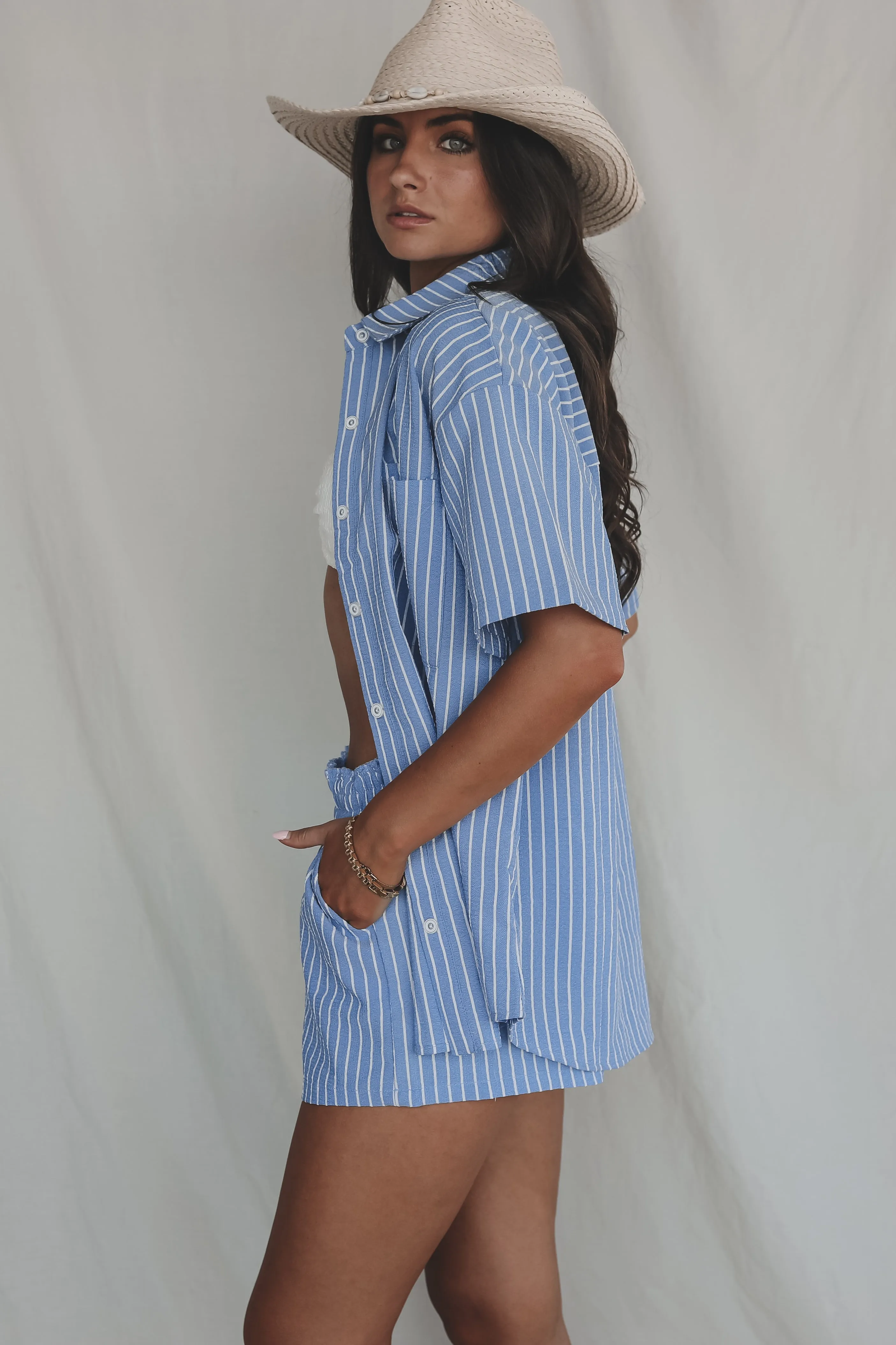 DEAL No Beach Blues Here Blue Striped Set
