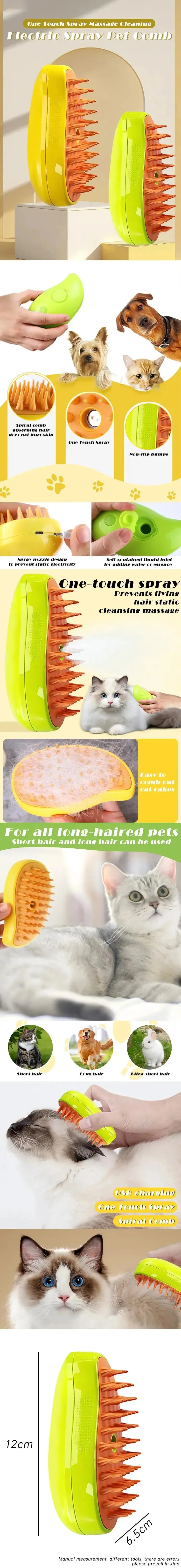 Dog/Cat Steam Brush with Electric Spray - For Massage & Pet Grooming