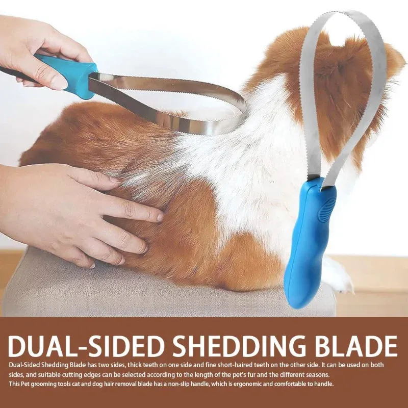 Dual-Sided Dog and Horse Grooming Blade - Stainless Steel Shedding Brush