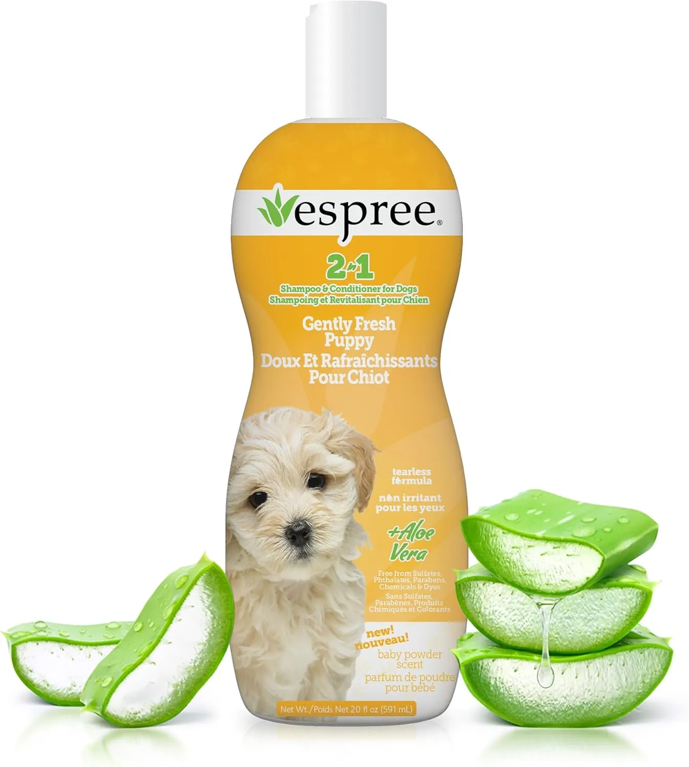 Espree Gentle Fresh Puppy Shampoo & Conditioner, Tearless Formula with Aloe Vera, Sulfate-Free, Paraben-Free, Harsh Chemical and Dye-Free, Safe for Dogs with Sensitive Skin, 20oz