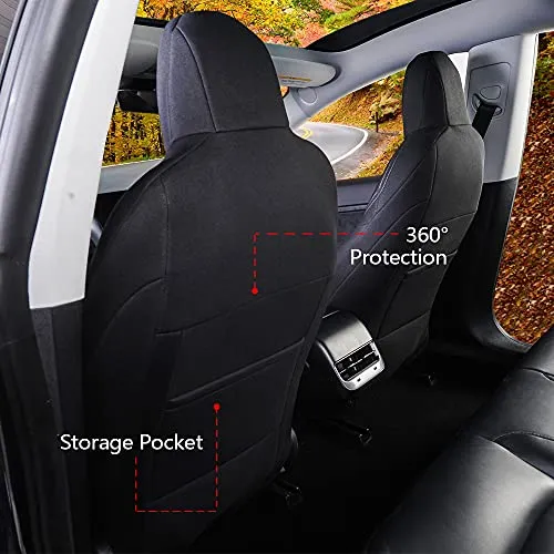Front Car Seat Covers Custom Fit for Tesla Model 3/Model Y Car Seat Protector 2PCS, Fully Wrapped Farbic Mesh Seat Cover Set for Tesla Model 3/Y2017 2018 2019 2020 2021 2022, Solid Black