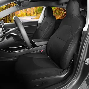 Front Car Seat Covers Custom Fit for Tesla Model 3/Model Y Car Seat Protector 2PCS, Fully Wrapped Farbic Mesh Seat Cover Set for Tesla Model 3/Y2017 2018 2019 2020 2021 2022, Solid Black