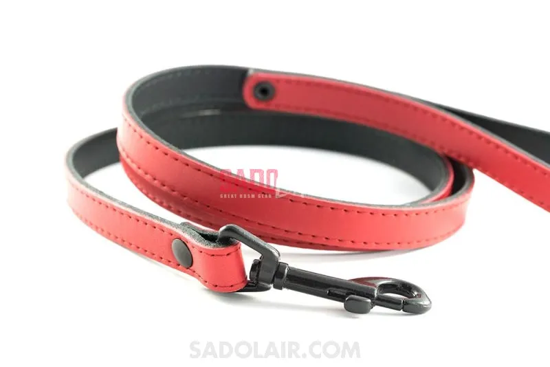 Leather leash - black/red