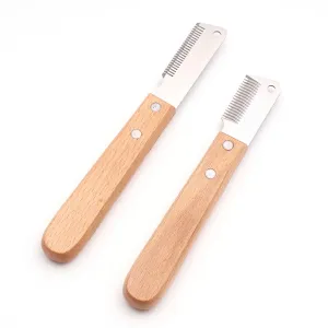 Professional Dog Grooming Stripping Knife with Wooden Handle
