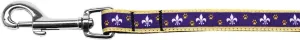 Purple and Yellow Fleur de Lis Nylon Ribbon Pet Leash 5-8 inch wide 6Ft Lsh